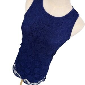 Kate Spade Tank Top Womens 8 Blue Lace Heart Overlay Zip Back Sleeveless